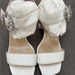 Jimmy Choo White Heeled Sandals with Silver Accents